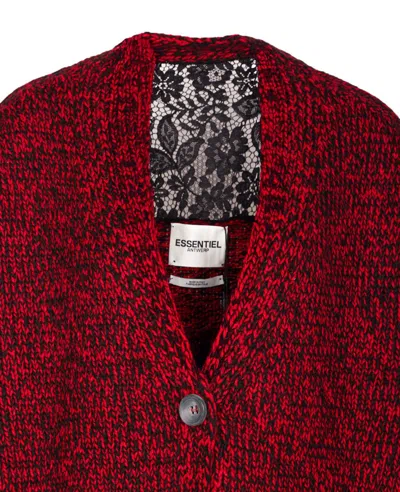Essentiel Antwerp Lace-insert Button Cardigan In Red