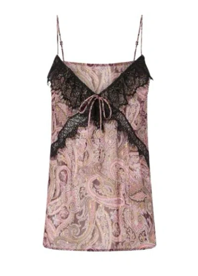 Pinko Lace And Metalized Detail V Neck Top In Multi