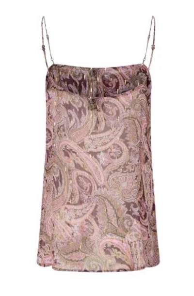 Pinko Lace And Metalized Detail V Neck Top In Multi