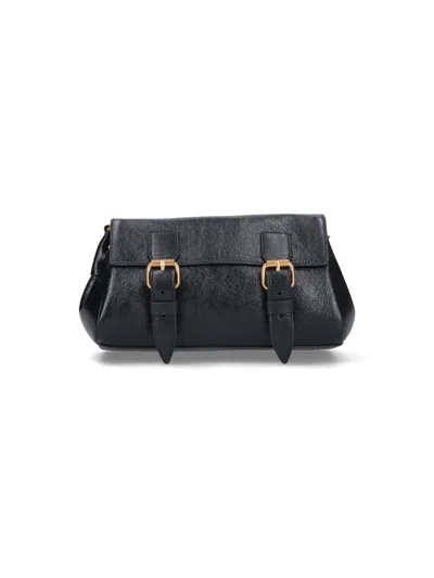 Dries Van Noten Textured Leather Shoulder Bag With Gold-tone Buckle Closure In Black