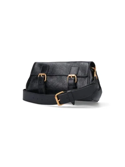 Dries Van Noten Textured Leather Shoulder Bag With Gold-tone Buckle Closure In Black