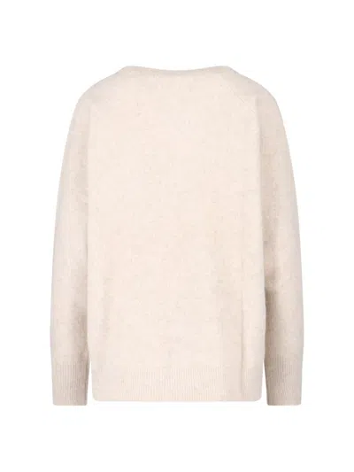 P.a.r.o.s.h Relaxed-fit White Knit Sweater With Ribbed Details In Neutral
