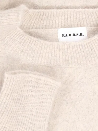 P.a.r.o.s.h Relaxed-fit White Knit Sweater With Ribbed Details In Neutral