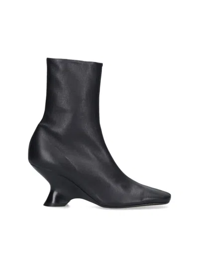 Dries Van Noten Pointed Toe Ankle Boots With Sculptural Heel In Black