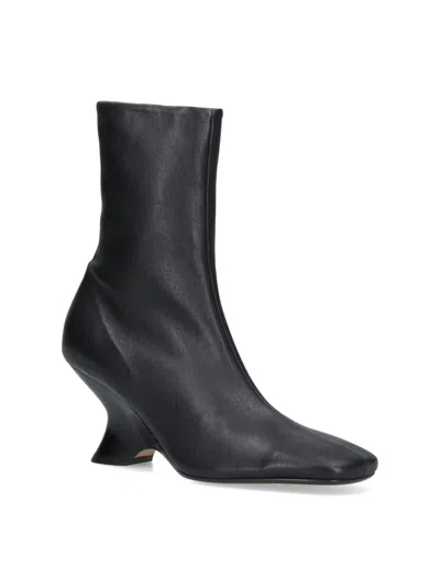 Dries Van Noten Pointed Toe Ankle Boots With Sculptural Heel In Black