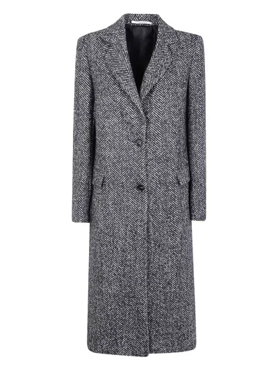 Tagliatore Herringbone Pattern Long Sleeve Coat In Gray