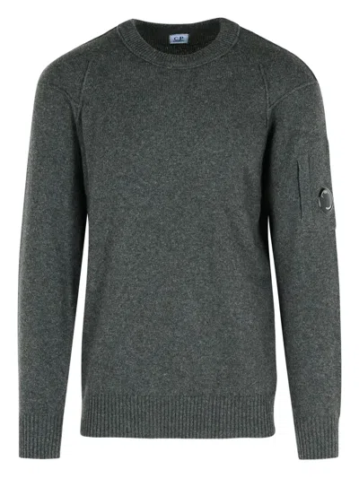 C.p. Company Classic Grey Knit Sweater With Distinctive Lens Detail In Multi