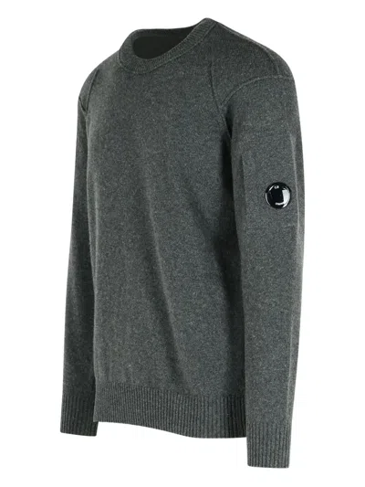 C.p. Company Classic Grey Knit Sweater With Distinctive Lens Detail In Multi