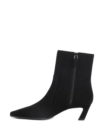 Stuart Weitzman Pointed Toe Ankle Boots With Mid-height Heel In Black
