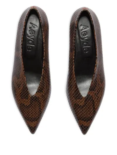Aeyde Pointed-toe Sandals In Brown Snake Print Calf Leather In Brown