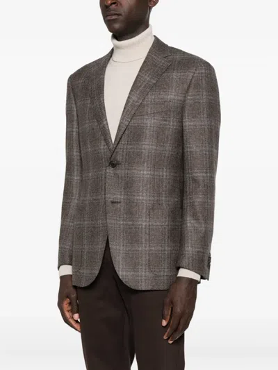 Corneliani Checked Two-button Blazer In Brown