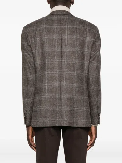 Corneliani Checked Two-button Blazer In Brown