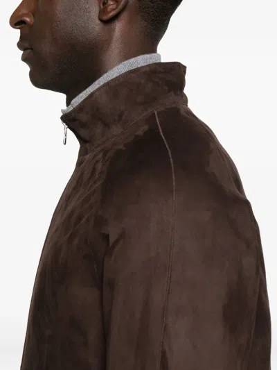 Corneliani Zip-front Suede Leather Jacket In Brown