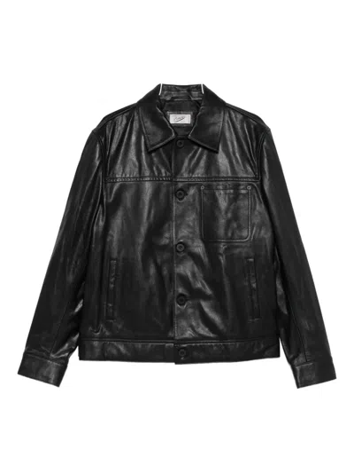 Pence Button-fastening Leather Jacket In Black