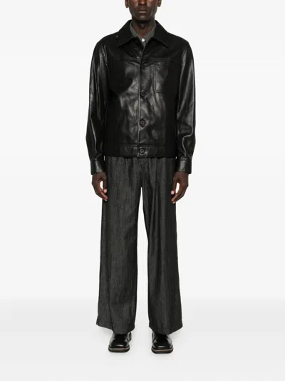 Pence Button-fastening Leather Jacket In Black