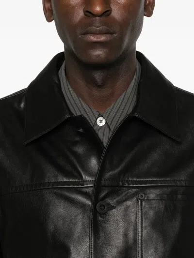 Pence Button-fastening Leather Jacket In Black