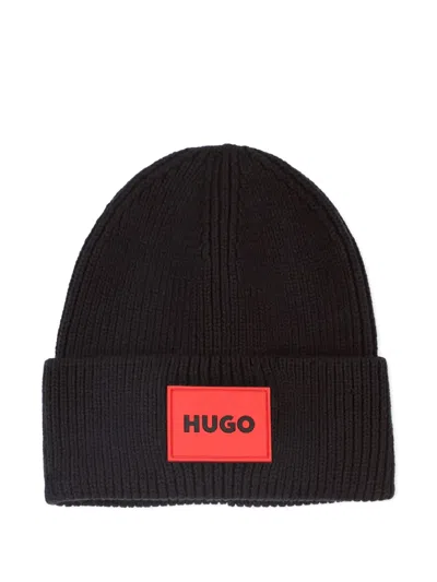 Hugo Boss Hugo Kids Knitted Logo Beanie Hat In Black