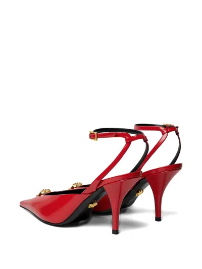 Versace La Medusa Leather Slingback Pumps 85 Mm In Red