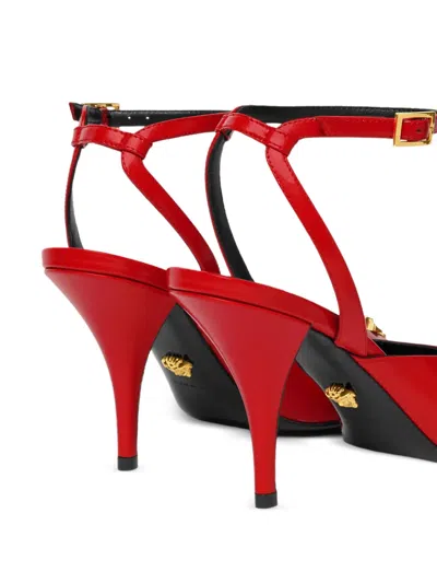 Versace La Medusa Leather Slingback Pumps 85 Mm In Red