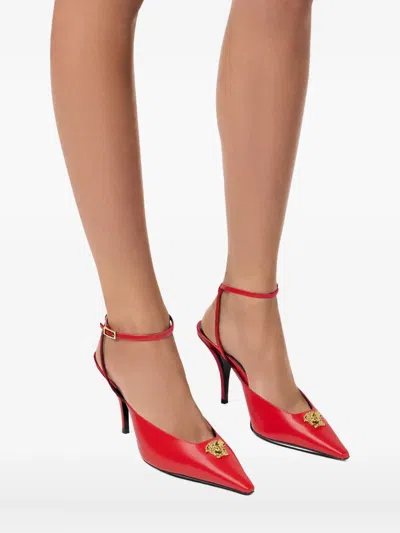 Versace La Medusa Leather Slingback Pumps 85 Mm In Red
