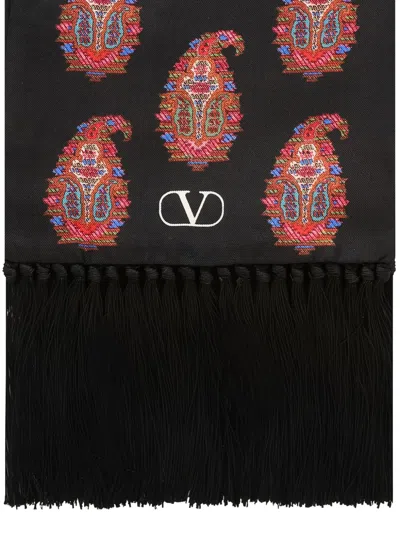 Valentino Paisley-print Fringed Scarf In Black