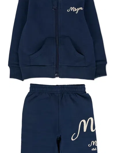 Msgm Logo-embroidered Tracksuit In Blue