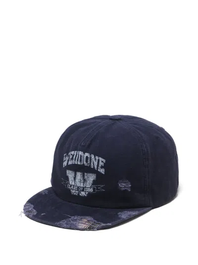 We11 Done Distressed Logo Cap In Blue