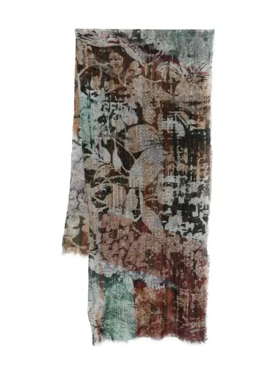 Gaynor-bongard Floral-print Wool Scarf In Blue