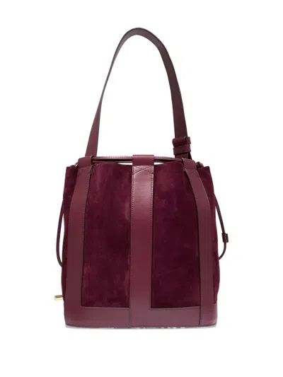 Lancel Medium Elles Suede Bucket Bag In Red