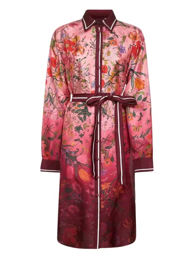 Gucci Bordeaux Gradient Dress With Removable Belt And All-over Flora Print In Silk Woman In Multi