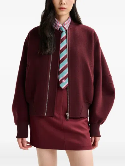 Essentiel Antwerp Balloon-sleeve Zip-front Jacket In Red