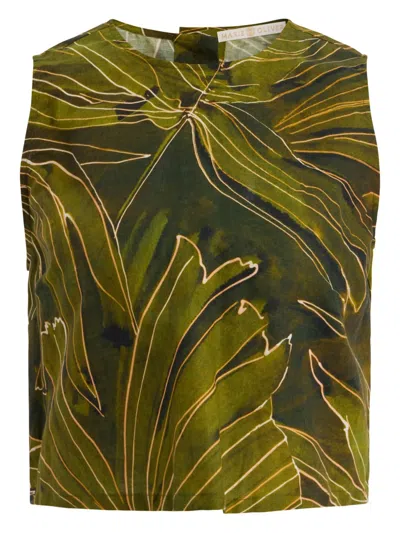 Marie Oliver Fallon Boxy Palm Leaf-print Crop Top In Green