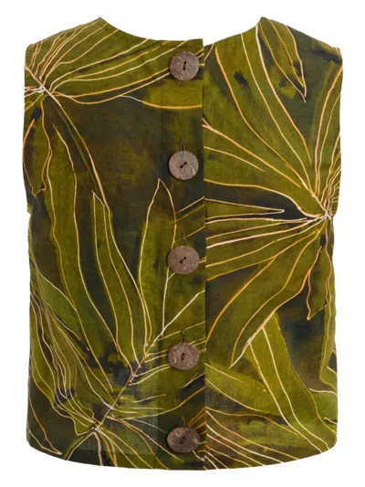 Marie Oliver Fallon Boxy Palm Leaf-print Crop Top In Green