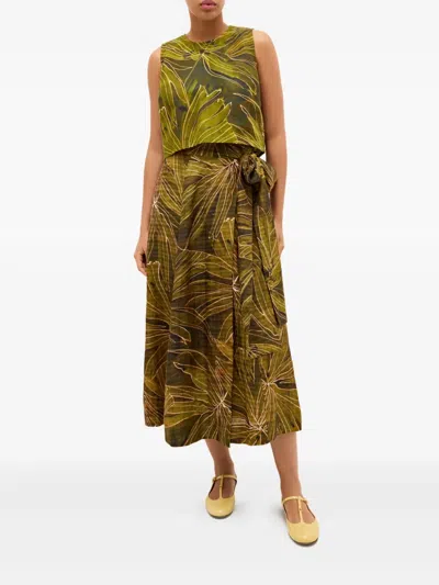 Marie Oliver Fallon Boxy Palm Leaf-print Crop Top In Green