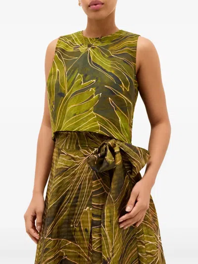 Marie Oliver Fallon Boxy Palm Leaf-print Crop Top In Green