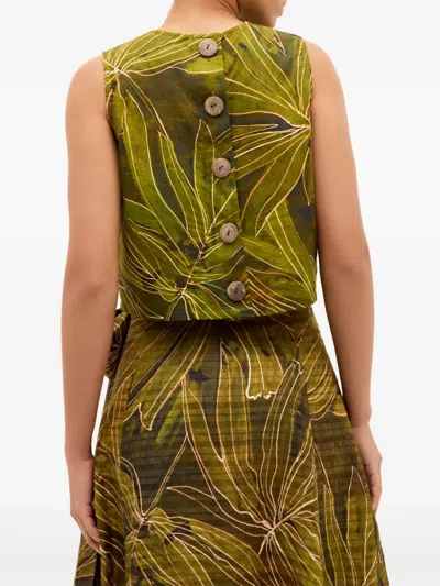 Marie Oliver Fallon Boxy Palm Leaf-print Crop Top In Green
