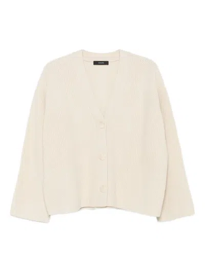 Joseph Womens Quail V-neck Ribbed Wool-blend Cardigan In White