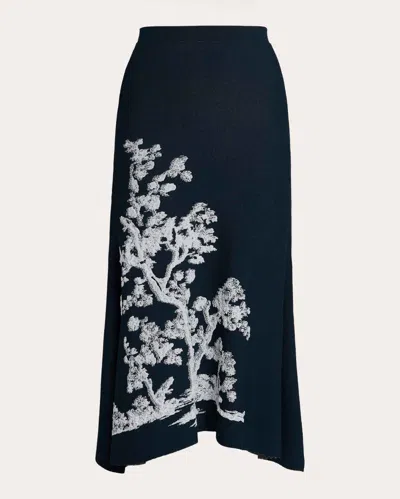 Erdem Womens Cyanotype Etching Navy Tree-print A-line Knitted Midi Skirt In Blue