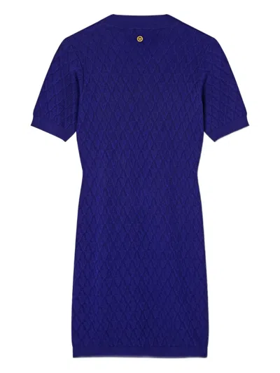 Versace V Allover Jacquard Knit Midi Dress In Blue