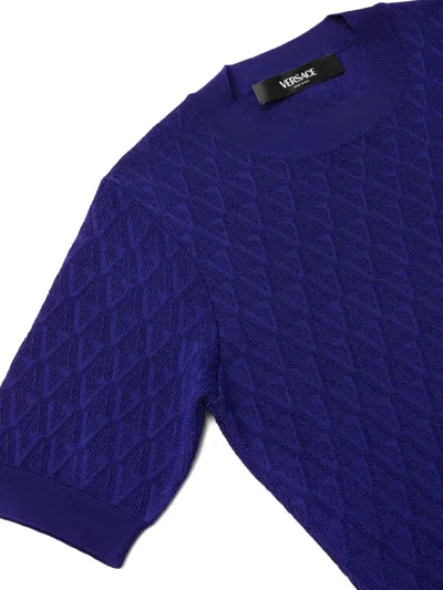 Versace V Allover Jacquard Knit Midi Dress In Blue