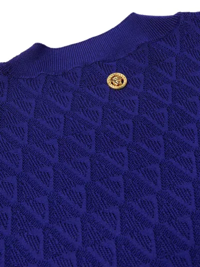Versace V Allover Jacquard Knit Midi Dress In Blue
