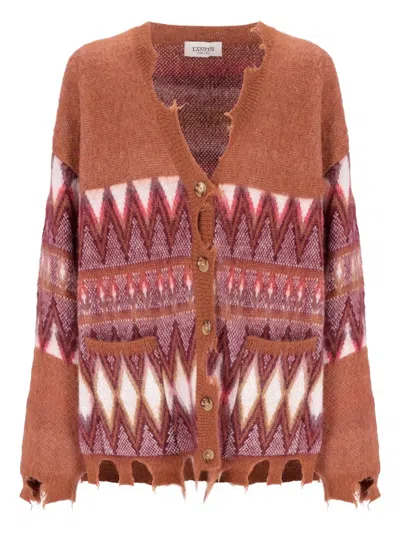 磨损边图案开衫