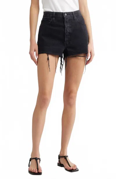 Frame Dare High Waist Denim Cutoff Shorts In Forbidden In Black
