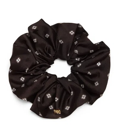 Sandro Satin Scarf Print Scrunchie In Black