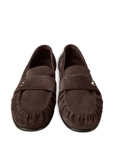 Jimmy Choo Ellis Metal-plaque Suede Loafers In Brown