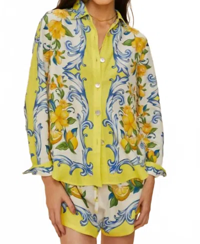 Farm Rio Off-white Sicily Scarf Lenzing Ecovero Euroflax Shirt In Green