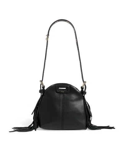 Maje Mini Miss M Fringe-trimmed Leather Shoulder Bag In Black