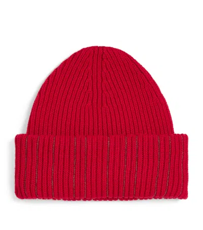 Fabiana Filippi Wool-silk Sparkling Ribbed Beanie In Red