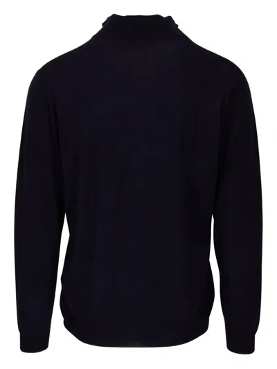 Fedeli Half-zip Wool Sweater In Blue