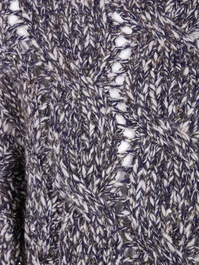 Brunello Cucinelli High Neck Textured Knit Sweater In Gray